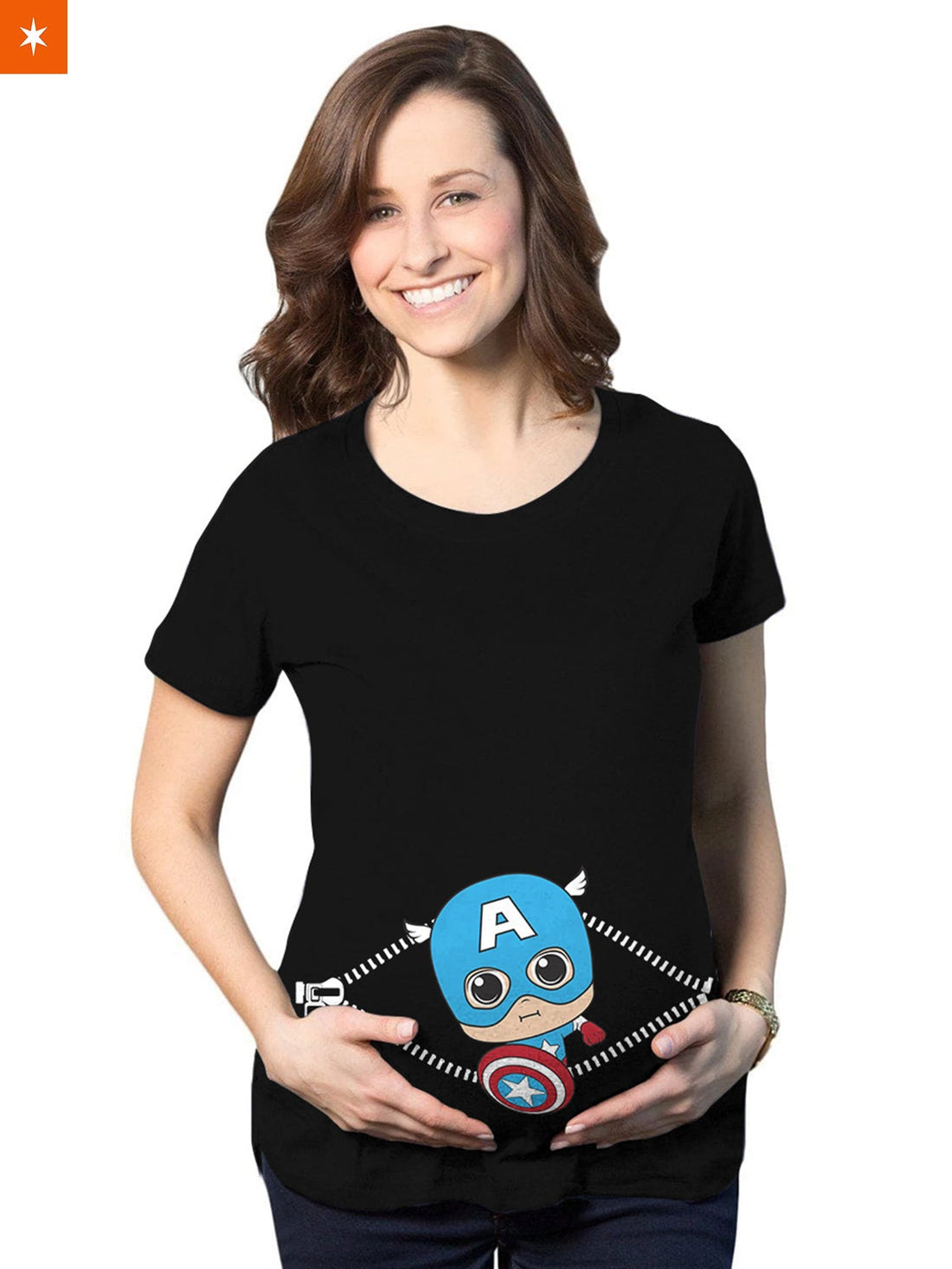 Fandomaniax - Baby Captain America Peeking Maternity T-Shirt