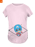 Fandomaniax - Baby Captain America Peeking Maternity T-Shirt