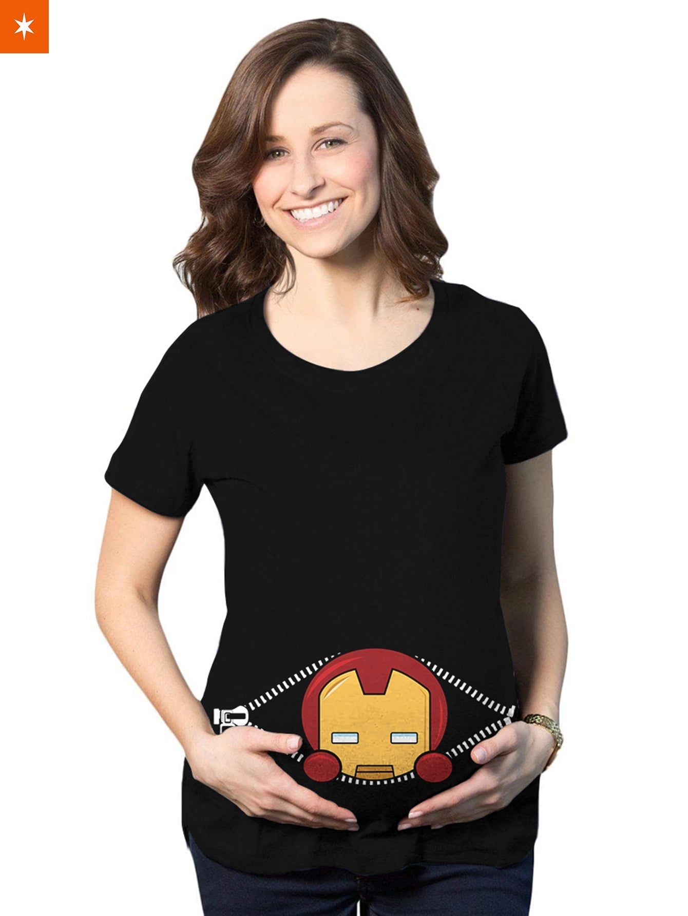 Fandomaniax - Baby Iron Man Peeking Maternity T-Shirt