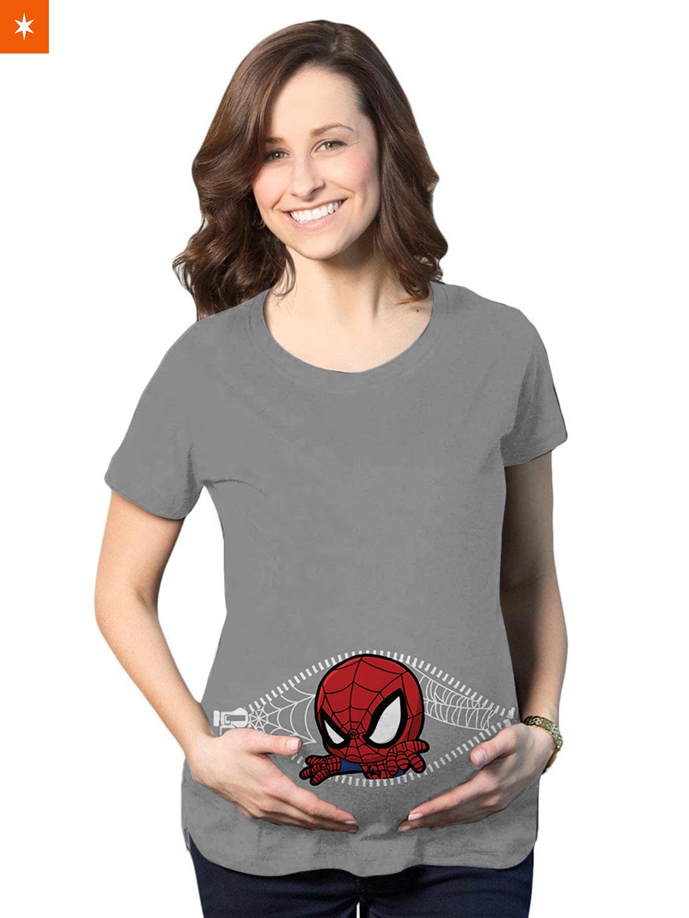 Fandomaniax - Baby Spiderman Peeking Maternity T-Shirt