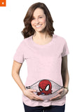 Fandomaniax - Baby Spiderman Peeking Maternity T-Shirt