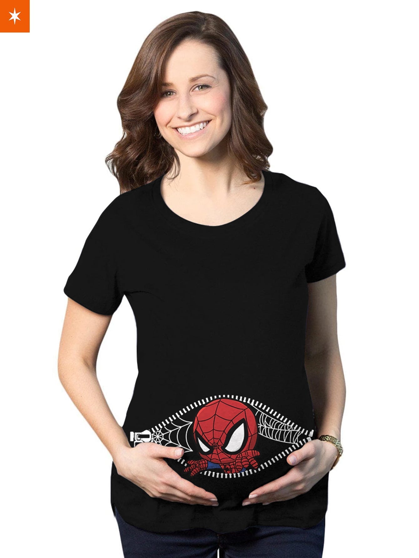 Fandomaniax - Baby Spiderman Peeking Maternity T-Shirt