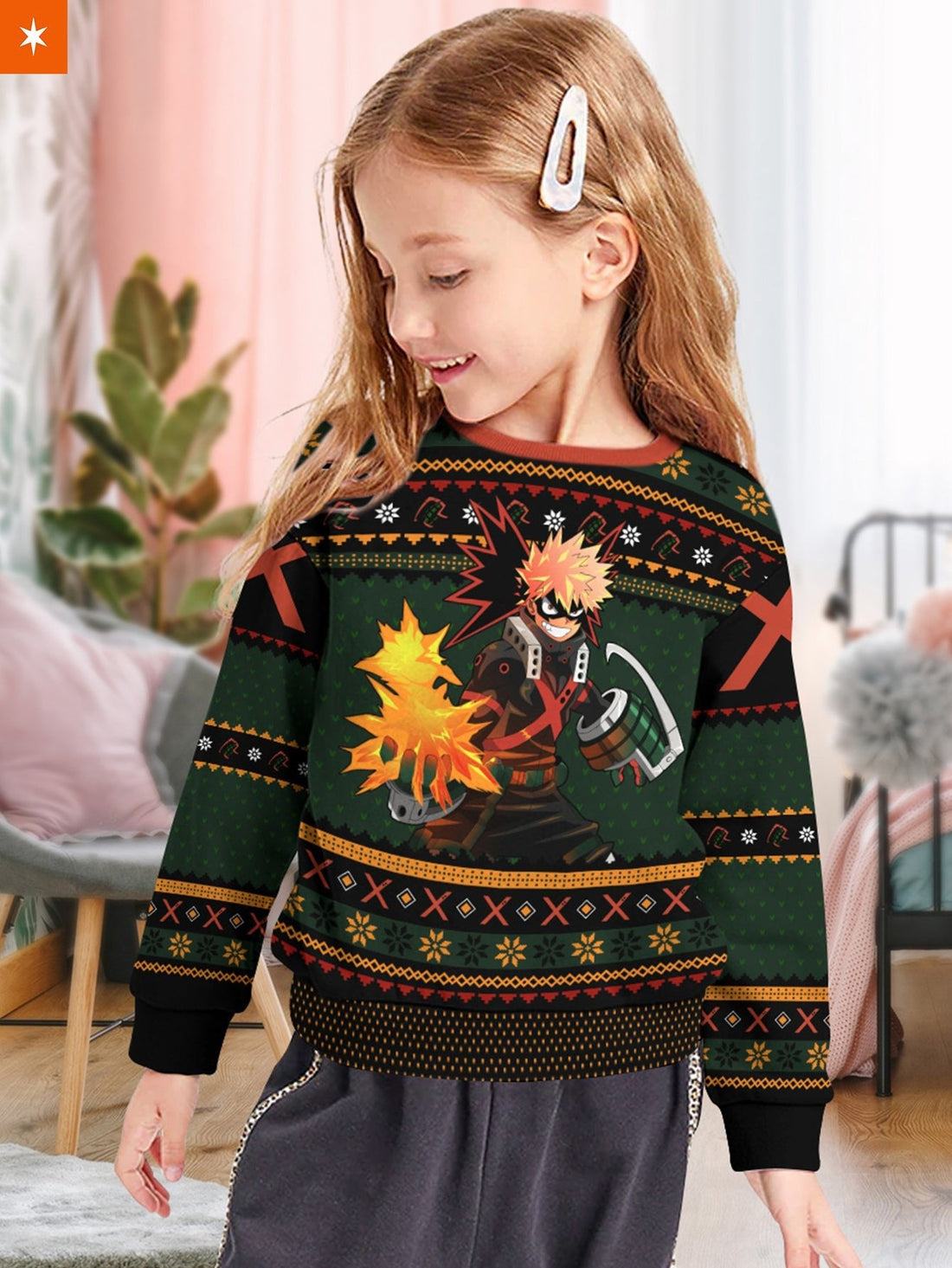 Fandomaniax - Bakugo Fire Xmas Kids Unisex Wool Sweater