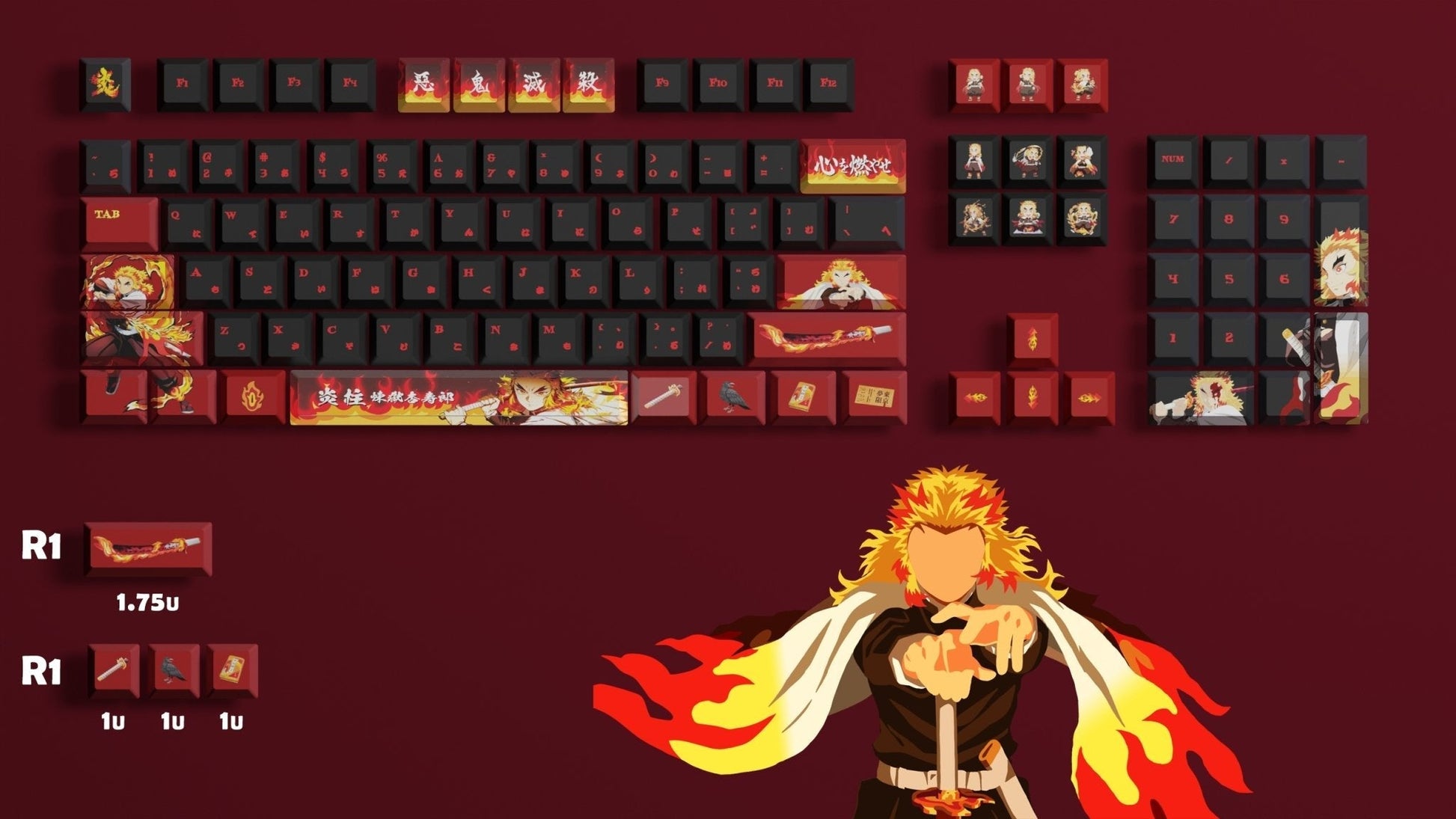 Demon Slayer Keycaps | Rengoku Kyojuro Keycaps - Goblintechkeys