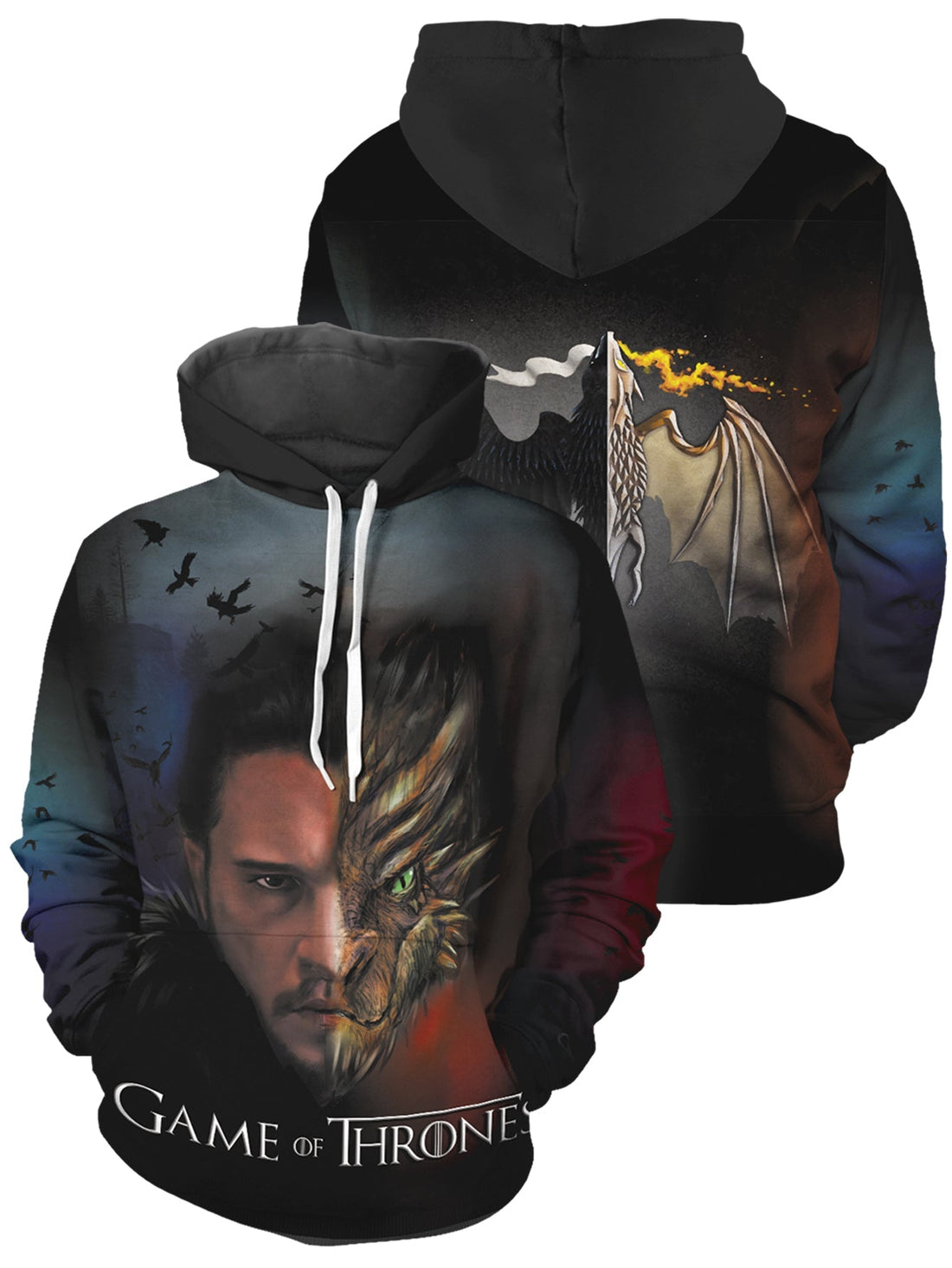 Fandomaniax - Dragon & Crow Unisex Pullover Hoodie