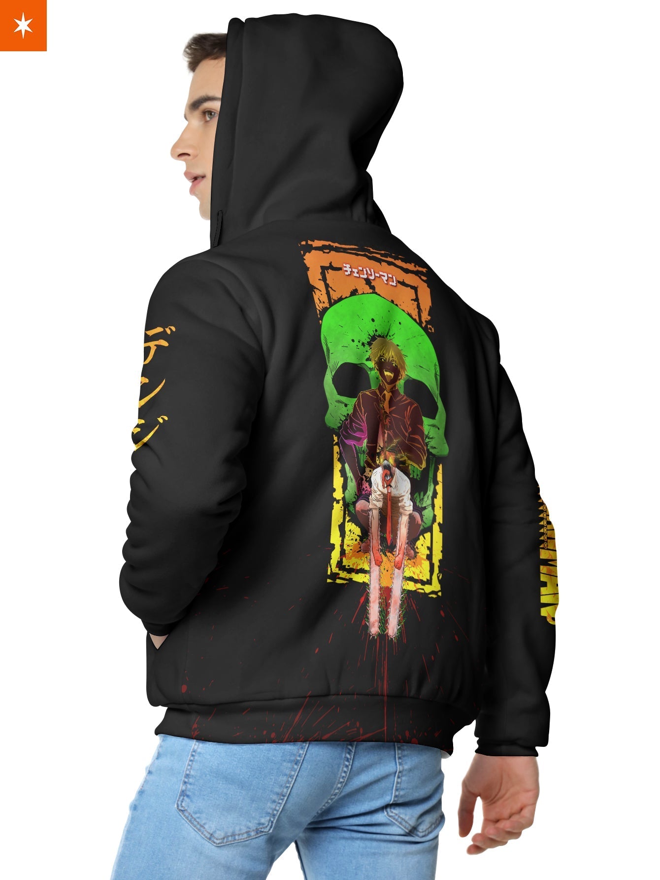 Fandomaniax - Neon Skull Denji Velvet Hoodie