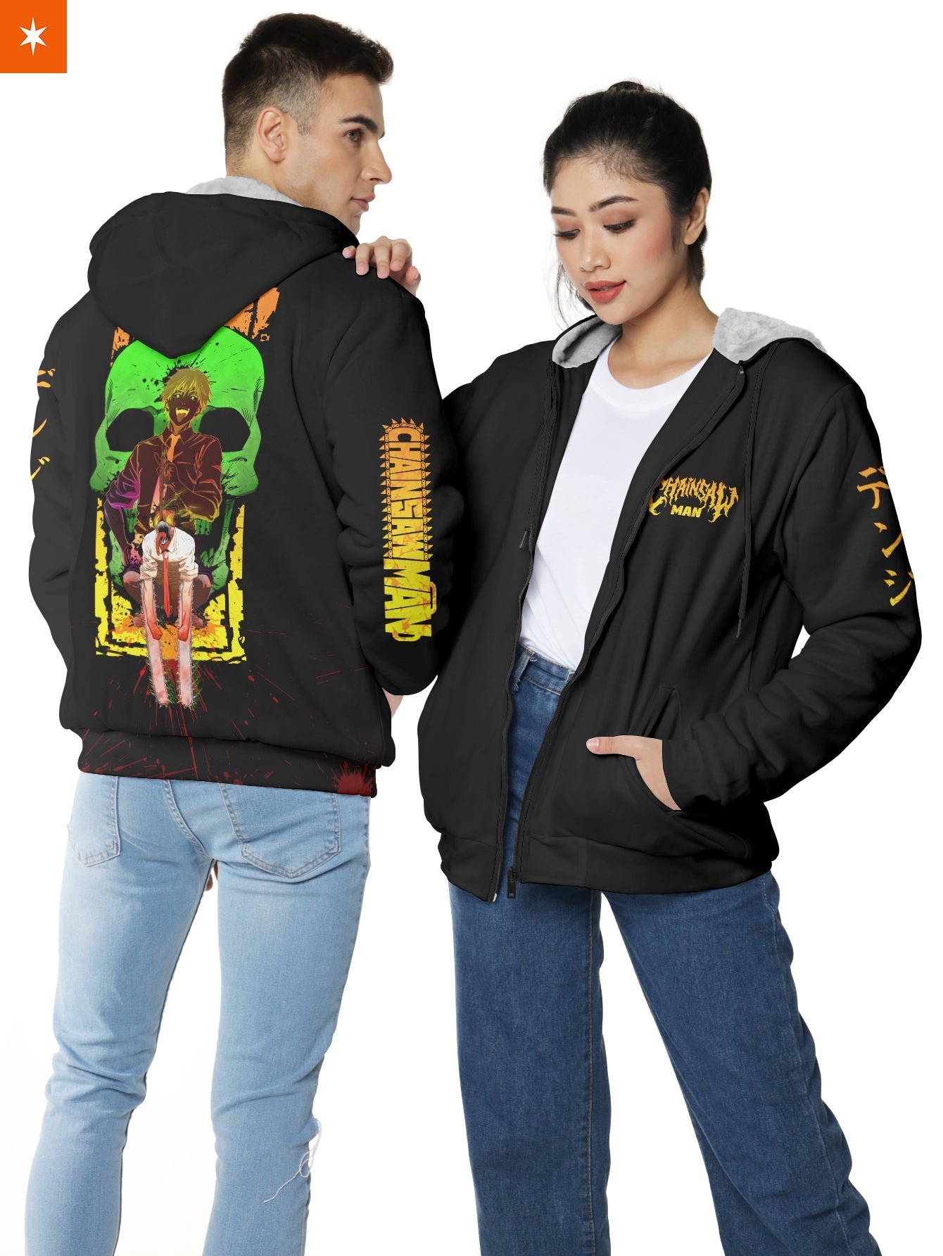 Fandomaniax - Neon Skull Denji Velvet Hoodie