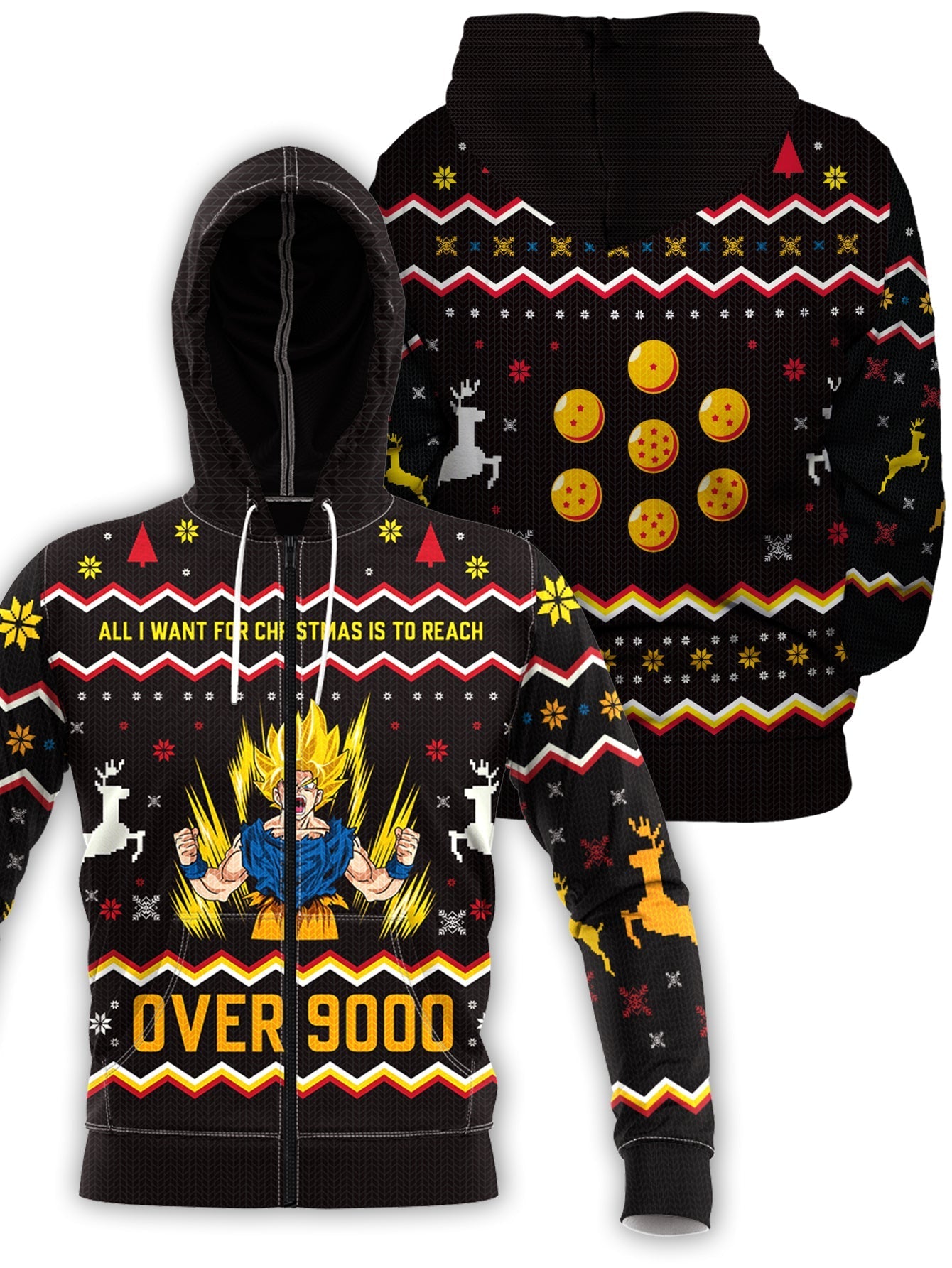 Fandomaniax - Over 9000 Christmas Unisex Zipped Hoodie