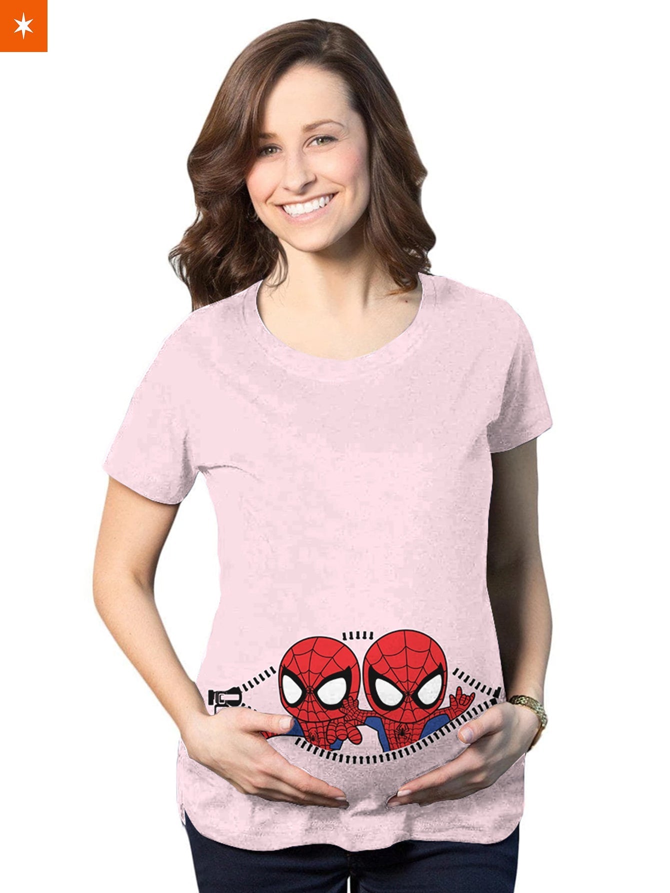 Fandomaniax - Twin Spiderman Peeking Maternity T-Shirt